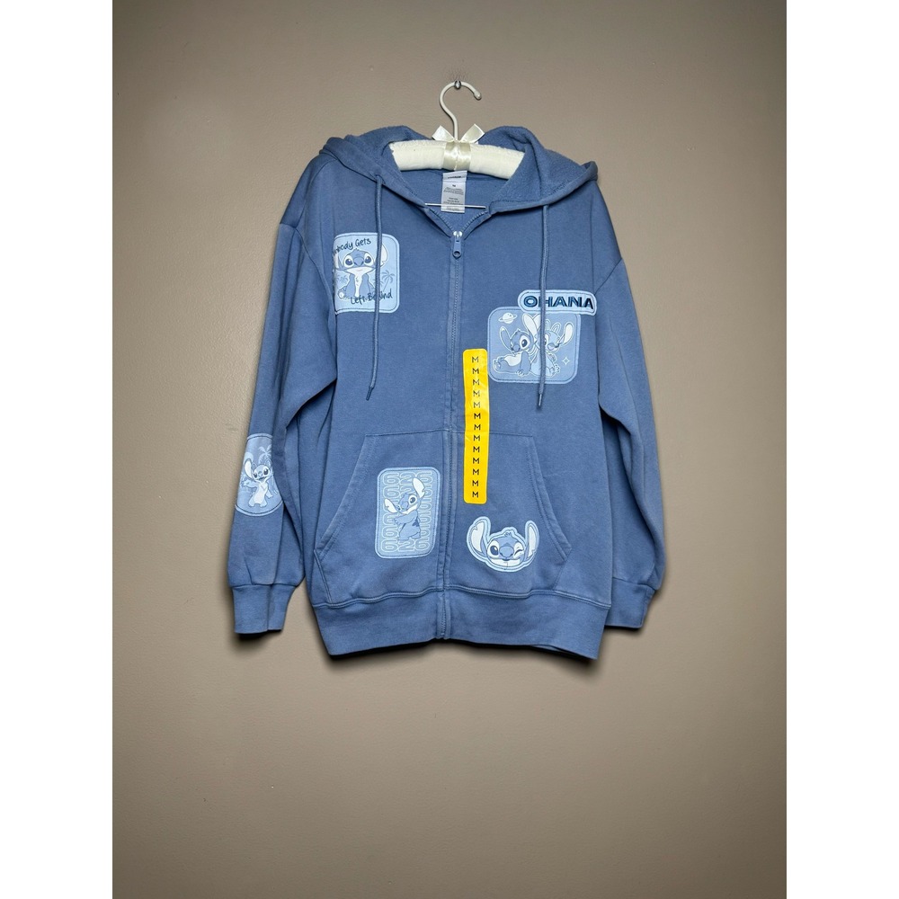 Disney Lilo & Stitch Womens Blue Multi Patch Full Zip Hoodie M
